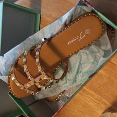 Nwot Still In Box Gold Studded Flats. Super Cute. Sandles Flats, Studded Flats, Gold Studs, The Box, Be Still, Women's Shoes Sandals, Shoes Sandals, Forever 21, Super Cute