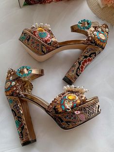 Summer Embellished High Heel Wedding Shoes, Summer Wedding High Heel Embellished Shoes, Summer Wedding High Heels Embellished, Embellished Round Toe Summer Wedding Shoes, Embellished Round Toe Wedding Shoes For Summer, Summer Gala Sandals With Round Toe, Multicolor High Heel Wedding Shoes, Multicolor High Heels For Wedding, Multicolor Embellished Open Toe Heels