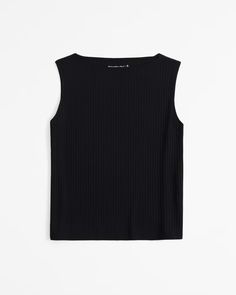 Women's Wide Rib Slash Top | Women's Tops | Abercrombie.com Chic Ribbed Crew Neck Tank Top, Chic Ribbed Tank Top, Chic Solid Top With Seamless Construction, Chic Seamless Construction Top, Sleek Tops With Seamless Construction, Chic Seamless Top, Sleek Solid Color Ribbed Top, Sleek Solid Ribbed Top, Sleek Black Ribbed Top