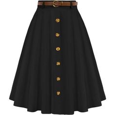 - Retro Design: Vintage Skirt Features Seven Decorated Buttons In The Front, Detachable Belt,Midi Length And Pockets, You Can Put Small Things Like Mobile Phone, Keys Into It, High Waisted, A-Line Design, Classic Solid Color - Spring & Summer Need Cute Midi Skirts! No Matter What Body Type You Are, This Must-Have Skirt Is A Good Choice For Your Summer. This Women's Skirt Flows Naturally When You Walk And Perfectly Shows Your Personality. The A-Line Silhouette Flatters Your Curves, While The Belt High-waisted Black Pleated Pencil Skirt, High Waist Black Pleated Pencil Skirt, Black Skirt With Button Closure For Fall, Fall Black Skirt With Button Closure, Classic Black High-waisted Skirt, Classic Black High Waist Skirt, Classic High-waisted Black Skirt, Black Buttoned Skirt For Work, Elegant Black Skirt With Button Closure