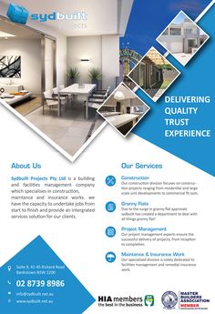 a blue and white flyer for a real estate