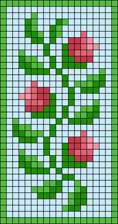 a cross stitch pattern with red and green flowers