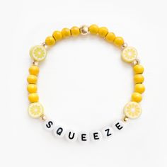 6mm yellow howlite with polymer clay lemon beads and your choice of 14k gold filled or sterling silver accents (4mm and 6mm) Variation may occur in sizing, color, and pattern due to the handmade nature of the beads. ⚠ Please note that our bracelets are not intended to be worn by children 5 and under. Polymer Clay Lemon, Bracelet Inspiration, Lemon Drop, Holiday Jewelry, Silver Accents, Birthstone Necklace, Pastel Rainbow, Mommy And Me, Bracelets For Men