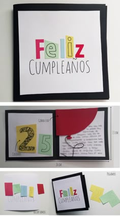 three different pictures with the words feliz cumpleanos written on them