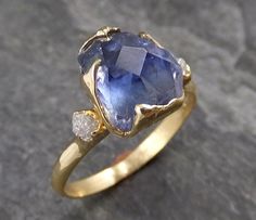 Partially faceted Tanzanite Crystal Gemstone diamond 18k Ring Multi stone Wedding Ring One Of a Kind Three stone Ring 1038 Earthy Wedding Rings, Unconventional Wedding Rings, Tanzanite Crystal, Blue Wedding Rings, Stone Wedding Ring, Raw Gemstone Ring, Floral Engagement Ring, Stone Wedding, Three Stone Ring