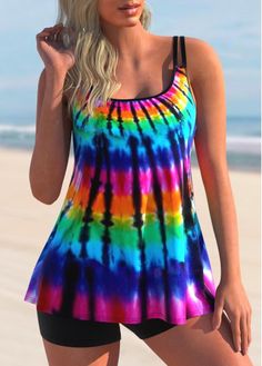 Size:XS;Size:S;Color:Rainbow Color;Support:Wire Free;Pad Style:Removable;Strap Style:Adjustable;Composition:82% Polyester, 18% Spandex;Washing Instructions:Hand Wash;Color Scheme:Multi Color;Package Contents:1 X Tankini Top , Without Bottom;Season:Summer;Pattern Type:Tie Dye;Bra Style:Padded;Style:Vacation; Black Tankini Top, Tankini With Shorts, Casual Beach Wear, Retro Swimwear, Plus Size Tankini, Women Tie, Printed Tankini, Print Swimwear, Tankini Set