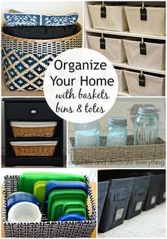 organized home with baskets, bins and utensils to organize your kitchen or living room