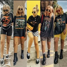 Outfit Ideas Biker Shorts, Styling Biker Shorts, Grunge Chic Outfits, Rock Festival Outfit, Band Tee Outfits, Concert Outfit Rock, Grunge Chic, Look Festival, Estilo Taylor Swift