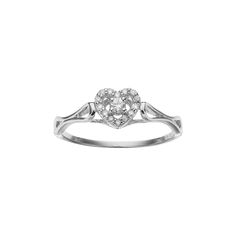 Featuring a heart halo motif adorned with round-cut diamonds and a unique open-worked band, this promise ring is exceptionally beautiful. Click on this JEWELRY & WATCHES GUIDE to learn about fit, styles, materials and more!RING DETAILS Width: .24 in. Metal: sterling silver DIAMOND DETAILS Total weight: 1/10 ct. Shape: round Color grade: H-I Clarity: I2-I3 Setting: prong Image(s) may be enlarged to show detail.Diamond weights are approximate. Diamond total weights may vary between .01 and .08 ct. Diamond Heart Ring With Halo Design, Heart Shaped Diamond Ring With Halo Setting, Heart Cut Promise Ring With Halo Design, Heart Cut Halo Promise Ring, Heart Cut Halo Design Promise Ring, White Gold Heart Ring With Halo Setting, Open Heart Diamond Accents Promise Ring, Open Heart Diamond Accented Promise Ring, Diamond Heart Ring With Halo Setting For Promise