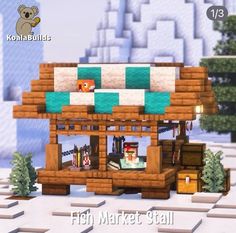 an animated image of a building made out of wood and blocks with text that reads high market stall