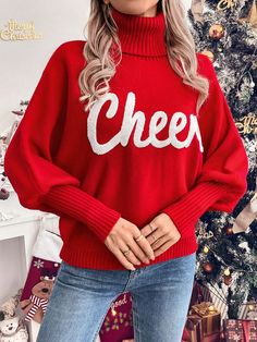 Women's Loose Solid Color Printed Knit Sweater Red Casual  Long Sleeve Knitwear Colorblock,Letter Pullovers Medium Stretch  Women Clothing, size features are:Bust: ,Length: ,Sleeve Length: Cozy Red Acrylic Sweater, Red Crew Neck Acrylic Top, Red Acrylic Crew Neck Top, Red Knitted Acrylic Sweater, Red Acrylic Knitted Sweater, Red Acrylic Crew Neck Sweater, Red Chunky Knit Long Sleeve Sweater, Red Chunky Knit Acrylic Sweater, Oversized Red Acrylic Sweater