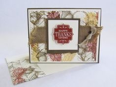 a handmade thank you card with some type of stamping on the front and side