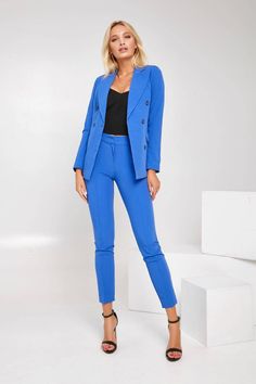 2-piece womens blazer trouser suit for office, business meetings, formal events and special occasions. Also perfectly combines with sneakers so after a long and tiring business day you can change you heels to sneakers and still look chic. DETAILS - slim fit pants - with crease - high rise - blazer is buttoned - lined - front pockets - slim fit MATERIAL Premium quality suiting fabric SIZES The models in photos are wearing a size S Available in 4 sizes: XS= 0-4 US numeric BUST 32-34 inches or 82-8 Formal Blue Office Lady Blazer, Blue Formal Office Lady Blazer, Blue Formal Office Blazer, Blue Formal Professional Blazer, Blue Professional Blazer For Career, Blue Suit Collar Blazer For Office, Elegant Blue Career Blazer, Blue Long Sleeve Career Suits, Blue Office Lady Blazer For Work