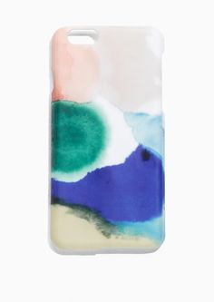 a phone case with an abstract painting on the front and back cover in pink, blue, green, white