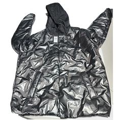 New $165 Dkny Black Puffer Shine Jacket Coat Pewter Winter Men's Size Large. Metallic Winter Outerwear For Streetwear, Metallic Winter Streetwear Outerwear, Metallic Outerwear For Winter Streetwear, Metallic Long Sleeve Winter Outerwear, Metallic Hooded Winter Outerwear, Calvin Klein Black Cold Weather Outerwear, Calvin Klein Black Spring Outerwear, Metallic Outerwear With Pockets For Fall, Calvin Klein Black Outerwear With Pockets