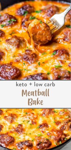 keto and low carb meatball bake in a skillet