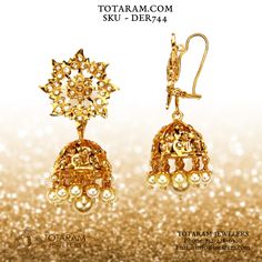 22K Gold Uncut Diamond Jhumkas (Karan Phool) With Japanese Culture & South Sea Pearls Gold Cutdana Jhumkas For Festivals, Traditional Yellow Gold Jhumkas With Cutdana, Gold Jhumkas For Ceremonial Festivals, 22k Gold Jhumkas For Weddings And Festivals, Yellow Gold Jhumkas For Wedding And Festivals, Yellow Gold Kundan Jhumkas With Cutdana, Yellow Gold Kundan Jhumkas With Intricate Design, Diwali Yellow Gold Tilla Jhumkas, Yellow Gold Jhumkas With Intricate Design For Festivals