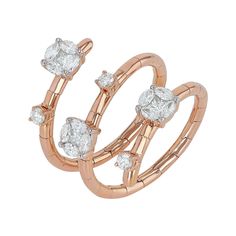 two rose gold rings with diamonds on them