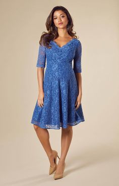 A refreshingly colourful change from classic black, our new Riviera Blue Noelle maternity dress has a hint of stretch for the perfect fit. A flattering little dress whether it’s a party, cocktails or a wedding invite you need a great outfit for. Premium corded lace with a soft jersey lining ensures maximum comfort and a flexible fit as your curves evolve. The front and back of the dress has a sultry V neck, which combined with the 1950s style skirt gives an air of vintage glam to see you through Elegant Fitted Maternity Dress, Fitted Lace Maternity Dress For Spring, Spring Maternity Fitted Lace Dress, Elegant Midi Maternity Dress For Party, Elegant Fitted V-neck Maternity Dress, Elegant Knee-length Maternity Dress, Elegant Blue Dress With Scalloped Lace, Elegant Blue Scalloped Lace Dress, Fitted Lace Maternity Dress V-neck