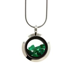 Natural Emerald crystal pendant + stainless steel chain (length 40, 45, 50, 55, 60, 70, 80, 90 cm of your choice). Dimensions to choose from: 20 mm - 25 mm - 30 mm - Pendant in stainless steel and float glass with natural raw stones. Emerald from Mingora emerald deposit, Swat District, Khyber Pakhtunkhwa Province, Pakistan. Quantity of stones varies depending on size. Mixed jewelry for women, men and children. Delivered in a gift box. Silver Charm Necklace With Round Natural Stone Pendant, Sterling Silver Charm Necklace With Round Natural Stone Pendant, Gemstone Stainless Steel Necklace For Gift, Stainless Steel Round Birthstone Necklaces, Round Stainless Steel Birthstone Necklaces, Stainless Steel Round Pendant With Birthstone, Nickel-free Green Stainless Steel Jewelry, Silver Mineral Crystal Round Pendant Jewelry, Round Pendant Crystal Necklace As Gift