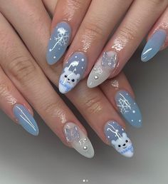 Icy Blue Nails Cobalt Blue Nails, Metallic Nail Polish, Snowflake Nail Art, Elegant Nail Designs, Sweater Nails, Snowflake Nails, Blue Nail Designs, Blue Nail, Winter Nail Art