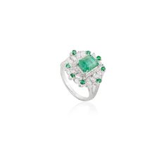 This stunning 18k white gold cocktail ring features a brilliant princess-cut emerald, complemented by sparkling diamonds. The exquisite craftsmanship highlights the vibrant green of the emerald, creating a timeless elegance perfect for any special occasion. A statement piece that embodies luxury and sophistication, this ring is a must-have for jewelry enthusiasts. Emerald enhances intellectual capacity of the person.  Designed with octagon and round cut emerald set with diamonds that makes it a perfect fit to wear it on your wedding or style it with any of your basic outfit to give it a glam. This is a perfect Emerald Wedding Cocktail Ring. This is a perfect May Birthstone Jewelry also perfect Grandma Gift, Valentine Gift, Gift For Mom, Wedding Gift, Engagement Gift, Mother Daughter Gift, Green Emerald Ring With Baguette Diamonds For Wedding, Wedding Emerald Ring With Baguette Diamonds, Luxury Green Emerald Ring With Baguette Diamonds, Formal Green Diamond Ring With Baguette Diamonds, Luxury Green Princess Cut Ring, Luxury Green Rings With Baguette Diamonds, Emerald Set, Mom Wedding Gift, Princess Cut Gold