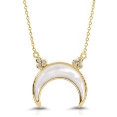 The Titania Crescent is out of this world. Mother of pearl adorned by twinkling cz stones. Genuine Mother of Pearl is .22mm/.75 inch 6 cubic zirconia stones 17 inch chain with 2 inch extender 14k gold plated brass Questions about Shipping & Returns? Gold Celestial Necklace With Cubic Zirconia, Celestial Necklace With Cubic Zirconia And Diamond Accents, Celestial Cubic Zirconia Necklace With Diamond Accents, Gold Necklace With Moon Charm In Cubic Zirconia, Gold Necklace With Moon Charm And Cubic Zirconia, White Cubic Zirconia Celestial Jewelry, White Diamond Celestial Necklaces, White Diamond Celestial Necklace, White Celestial Diamond Necklaces