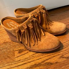 These Are So Sexy And Girly! I Love Them. I Just Haven’t Gotten Around To Wearing Them And I’m Trying To Clear Things Out. I Tried Them On In The House Only. Fringe Festival, Suede Western Boho Retro Vintage High-End, Leather Wood, Cork, Comfort Concert, Party Date Night Thanks For Looking Casual Suede Mules With Block Heel, Casual Suede Mules With Stacked Heel, Fall Slip-on Sandals With Stacked Heel, Fall Stacked Heel Slip-on Sandals, Casual Mules With Stacked Heel For Fall, Casual Fall Mules With Stacked Heel, Western Closed Toe Mules For Fall, Fall Suede Closed Toe Mules, Western Style Closed Toe Mules For Fall