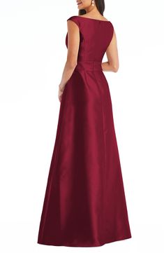 A lustrous satin gown checks every glamorous box with its shoulder-showing, deeply dipped neck, set-in sash and full circle skirt. A pair of pockets perfects the celebratory look. 60" length (size 8) Hidden back-zip closure Off-the-shoulder neck Surplice V-neck Side-seam pockets Get the perfect fit—book an appointment with one of our alterations experts Lined 100% polyester Dry clean or machine wash, line dry Imported Women's Clothing Alfred Sung, Full Circle Skirt, Full Circle Skirts, Satin Gown, Satin Maxi, Satin Maxi Dress, Full Circle, Circle Skirt, Red Formal Dress