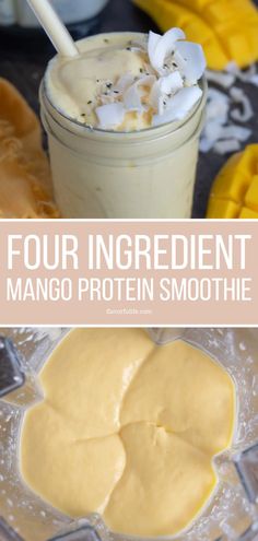 four ingredient mango protein smoothie in a blender