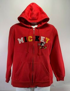 Vintage Disneyland Mickey Mouse Embroidered Hooded Sweatshirt Size: Small Color: Red   Product Overview: Everyone’s favorite mouse is ready to make an appearance; this fun, high quality hoodie is perfect for Mickey Mouse and Disney fans. Officially Licensed by Disney, Made in Thailand. Features Pockets, Full zip-up, Long sleeves, Hood, Fuzzy/Soft Mickey mouse embroidery on front and rear.    Product Description: Mickey mouse embroidery on front and rear.  Officially Licensed by Disney Mid-Weight Mickey Mouse Long Sleeve Fleece Hoodie, Mickey Mouse Fleece Hoodie With Long Sleeves, Mickey Mouse Fleece Hoodie, Casual Mickey Mouse Hoodie For Streetwear, Embroidered Red Hoodie For Streetwear, Red Embroidered Hoodie For Streetwear, Mickey Mouse Hoodie For Winter, Mickey Mouse Hooded Sweatshirt For Fall, Hooded Mickey Mouse Sweatshirt For Fall