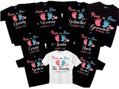 Gender reveal Tshirts Family Matching tshirts pink or blue we love you Gender reveal shirts Team boy Team girl Pregnancy Announcement Gender Reveal Family Shirts, Gender Reveal T-shirts, Gender Reveal T Shirt Ideas, Baby Shower Shirts For Family Design, Gender Reveal Shirts For Family, Gender Reveal Shirts For Parents, Math Costume, Gender Reveal Shirt Ideas, Gender Reveal Tshirts