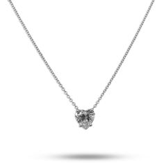 A Jewelers Trade Shop crafted 1.39 carat heart shape diamond in r prong setting with chain attached. White Gold. Formal Heart Cut Cubic Zirconia Necklace, Formal Round Cut Heart Necklace In Fine Jewelry Style, Fine Jewelry Heart Necklace In Cubic Zirconia, Fine Jewelry Heart Necklace With Cubic Zirconia, Classic White Gold Heart-shaped Diamond Necklace, Classic White Gold Heart Diamond Necklace, Heart Cut Diamond Solitaire Jewelry, Classic Round Cut Heart Necklace For Formal Occasions, Fine Jewelry Heart Pendant Necklace With Prong Setting