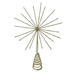 a metal ball hanging from the ceiling with lots of gold thread on it's end