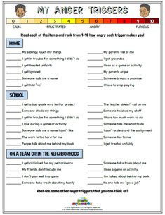 Triggers Worksheet, Counseling Activities