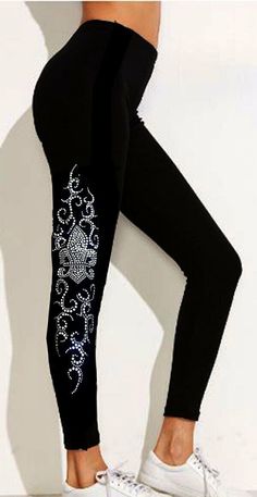 Leggings rhinestones Small to 3XL "long Big fleur de les" Size: 6.5 (W) x 15" (H)   tank tops, t-shirts, sweat shirts, pants, bag   This design can be applied with a household iron ora heat press.    APPLICATION DIRECTIONS (Household Iron)   1. Preheat iron to cotton setting (about 320-340 degrees). 2. Place transfer face down on a flat surface and careful lift the backing from thedesign. If any stones have shifted outof place,  carefully put them back into place using tweezers. 3. Place the transfer, stone side down, onto the fabric and press into place with yourhand. If it is not in the desired position, lift and reposition.  (once heat bonded to fabric, you can't move the rhinestones) 4. Turn fabric inside out. Place iron over the design area and apply steady pressure for 15 seconds (DO Clear Plastic Sheets, Parcel Service, Sweat Shirts, Face Down, Heat Press, Inside Out, Bathing Beauties, How To Apply, Leggings