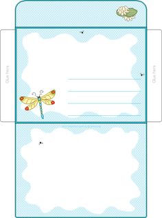 a blue envelope with a dragonfly on the front and back side, in half - fold