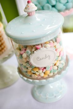 a glass jar filled with lots of candy