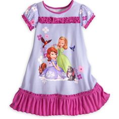 Disney Store Sofia And Amber - Sofia The First - Nightshirt For Girls Nwt 100% Polyester Sofia The First Screen Art On The Front Short-Sleeves Puff Sleeves With Flower Print And Ruffled Edging Ruffle And Bow Details Pm Front Crew Neck. Machine Washable Size: 4, 5-6, 7-8 Brand New With Tag Purple Cotton Bedtime Top, Purple Short Sleeve Nightgown For Bedtime, Purple Short Sleeve Nightgown For Sleepover, Cute Purple Sleepwear For Pajama Party, Cute Purple Cotton Sleepwear, Disney Short Sleeve Sleepwear For Bedtime, Disney Character Print Sleepwear, Sofia And Amber, Disney Princess Sofia