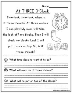 worksheet for first grade students to practice reading the clock and telling them what time it is