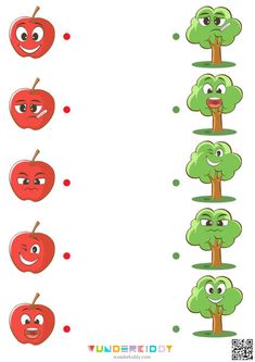 an apple tree with different expressions and numbers to make it look like they are in the same