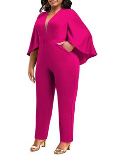 Wmstar Plus Size Romper Women Solid Flared Half Sleeve V Neck Leggings Office Lady Jumpsuit Without Belt - Shop & Buy Flared Jumpsuit, Romper Women, Pocket Jumpsuit, Flare Jumpsuit, Plus Size Romper, Jumpsuit Pattern, Brown Outfit, Sleeves Clothing, Long Jumpsuits