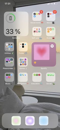 an image of a bed with many different app icons on it's side window