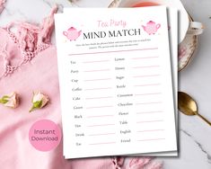 a pink tea party mind match is on the table