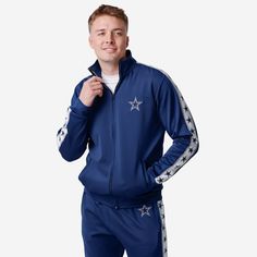 Dallas Cowboys Stripe Logo Track Jacket FOCO S - FOCO.com Cowboy Outfits, Logo Display, One Piece Pajamas, Bib Overalls, Philadelphia Phillies, Track Jacket, Lounge Pants, Track Jackets, Dallas Cowboys