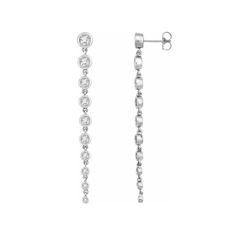 Behold these elegant, timeless diamond dangle earrings that delicately cascade in size! Make a statement with these luxurious earrings, designed to captivate and command attention. Feel the timeless elegance as the diamond sizes gracefully decrease for a stunning, classic look. This item requires appx. 1 week for assembly. 653632 Specifications Weight: 5.14 DWT (7.99 grams) Prong Count: Bezel Earring Back Type Included: Friction Backs Included Earring Type: Dangle Brand Name: Modern Brilliance C Fine Jewelry Earrings For Anniversary With Timeless Design, Fine Jewelry Earrings With Timeless Design For Anniversary, Timeless Fine Jewelry Earrings For Anniversary, Silver Earrings With Timeless Design For Anniversary, Formal Fine Jewelry Diamond Earrings With Timeless Design, Timeless Sterling Silver Round Earrings, Formal Earrings With Timeless Design, Timeless Fine Jewelry Diamond Earrings For Formal Occasions, Formal Timeless Diamond Earrings