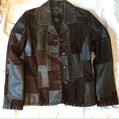 Never Worn Bke Leather Patchwork Jacket With Pockets. Excellent Condition, But One Thread At The Hem Has Come Undone (Came This Way, So Unsure If A Leather Worker Could Fix). Size M, Genuine Leather Shell/Polyester Lining, And Dry Clean Only Using Professional Leather Cleaner (See Care Label For Instructions). Patchwork Leather Jacket, Peter And The Starcatcher, Leather Cleaner, Leather Patchwork, Jacket With Pockets, Patchwork Jacket, Come Undone, Leather Jacket Black, Care Label