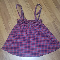 Nwot. Red Tartan Plaid. Adjustable Straps. Overall Dress Comes Up Under Bust. Flared Skater Type Skirt. Gathered Hem With 2 Brown Buttons In The Front. Plaid Overall Dress, Red Tartan, Overall Dress, Tartan Plaid, Design Inspo, Lady In Red, Tartan, Red And Blue, Adjustable Straps