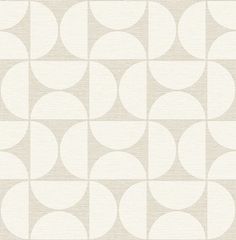 a beige and white geometric wallpaper design with circles on the side, in an overlapping pattern