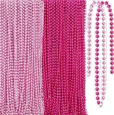 two different types of beaded curtains with beads hanging from the top and bottom one is pink